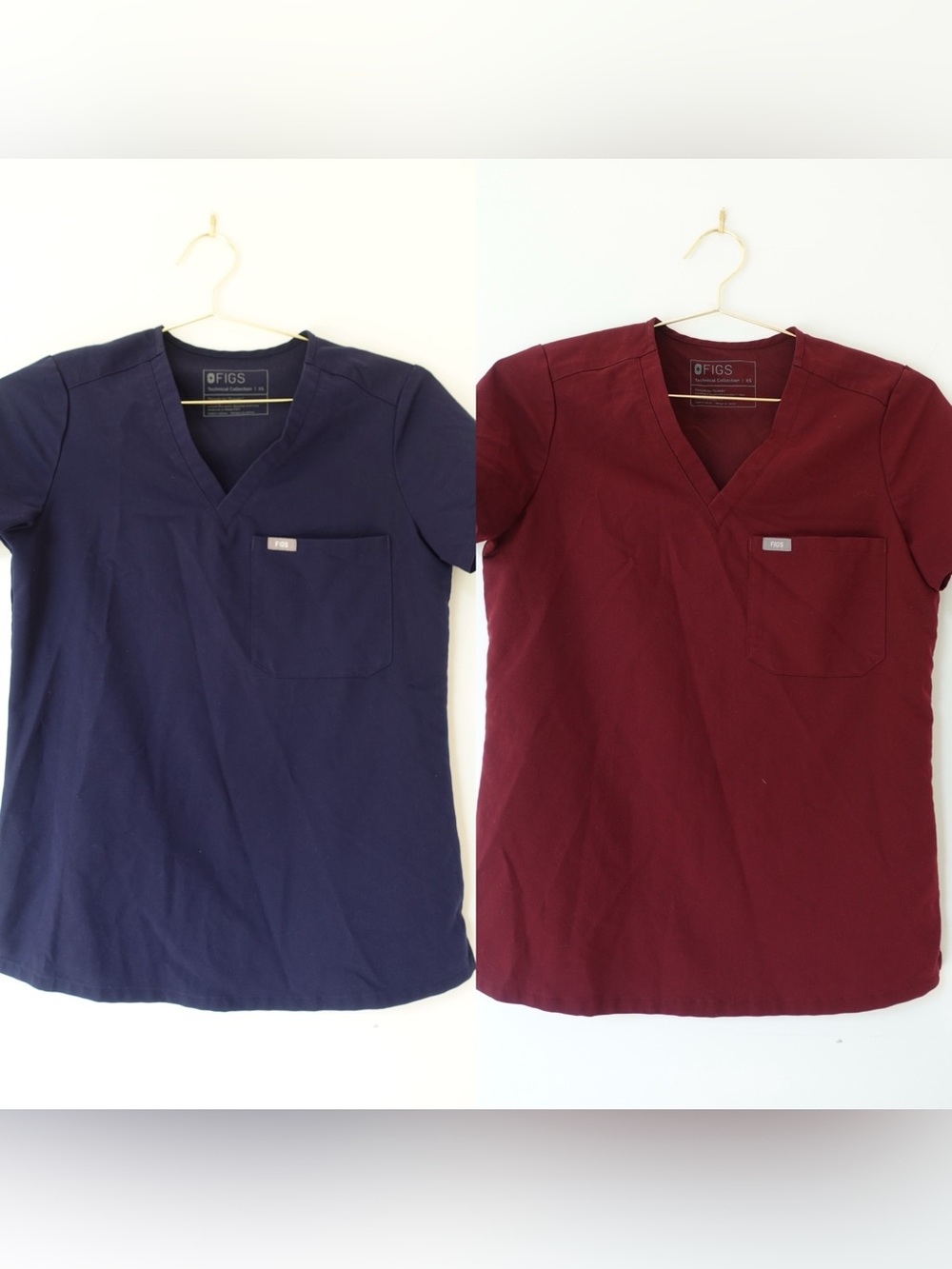 FIGS Technical Collection Scrub Tops XS Navy & Burgundy Set of 2 (women’s)